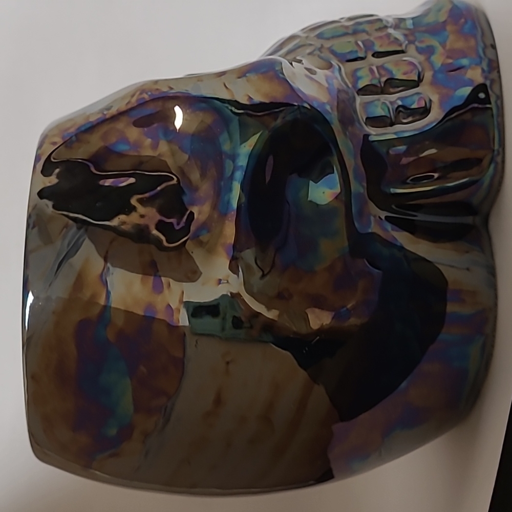 Iridescent Black Ceramic Skull Planter Vase Pot Gothic 6.5 Inches tall - Picture 4 of 8